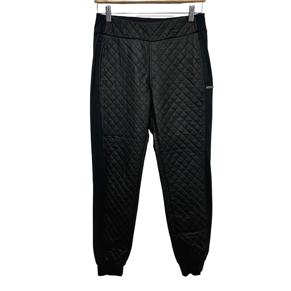 Sweaty Betty Quilted Joggers Women S Black Faux Leather Moto Activewear Pants